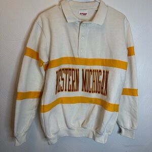 80s  Michigan White and mustard Yellow Men's Sweater
